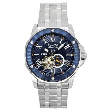 Bulova Marine Star Stainless Steel Open Heart Blue Dial Automatic 21 Jewels 98A302 200M Men's Watch